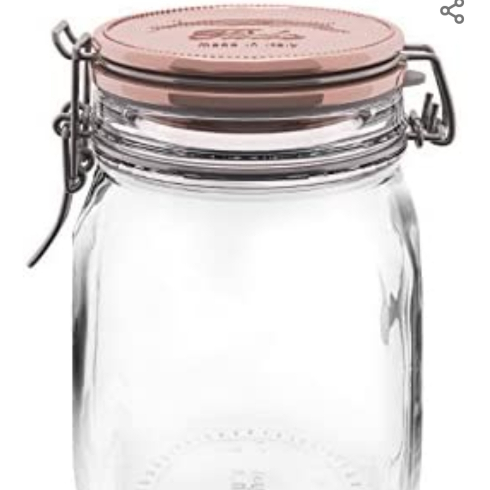 Set 2 Bormioli Rocco Mason Jars Rose Gold Lids Glass Container Storage Organizer - Picture 2 of 5
